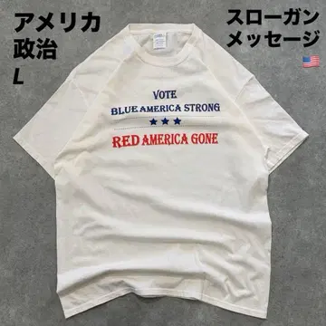 미국 정치 T셔츠 L 화이트 민주당 공화당 슬로우건 메시지 빨간색 파랑