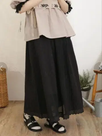 SamansaMos2 패치워크 메쉬 레이스 스커트