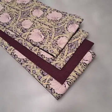 반폭 오비 긴 길이 윌리엄 모리스 핀퍼넬 x 일본산 코튼 린넨 포도색