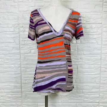 EMILIO PUCCI 반팔 티셔츠 M 멀티 스트라이프 패턴 이탈리아제