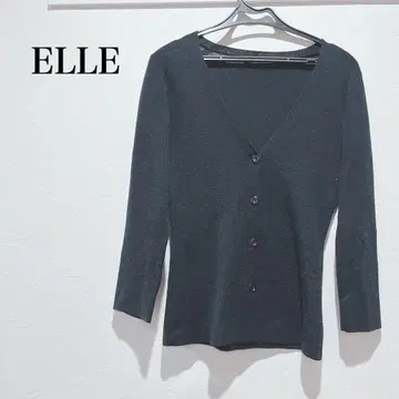 엘르 긴팔 가디건 타이트 블랙 겉옷 깔끔한 심플 무지 오피스