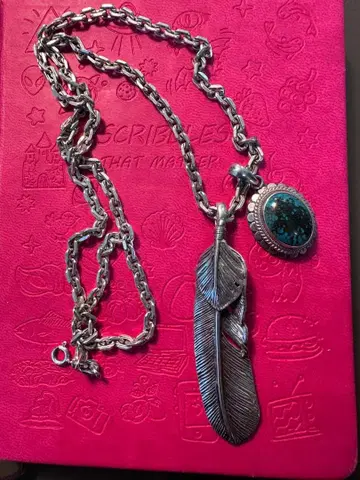 터콰이즈 장식 페더 펜던트 남성용 실버 925 목걸이