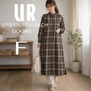 어반 리서치 도어스 체크 롱 셔츠 원피스 F