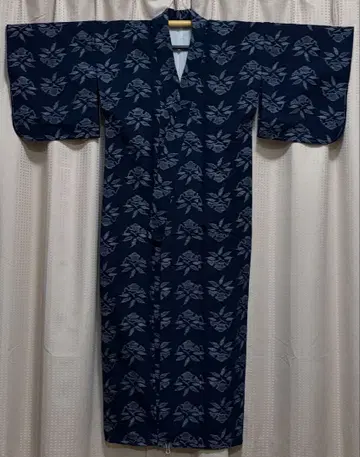 쿠루메가스리 면 네이비 나염 기모노 미사용