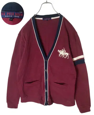 US.POLO ASSN 빅 포니 자수 x 보르도 컬러 맨투맨 가디건
