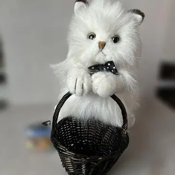 화이트 고양이 봉제 인형 바스켓 포함