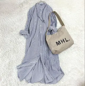 새상품급 maillot 마이요 롱 셔츠 원피스 스트라이프 면 블루 화이트