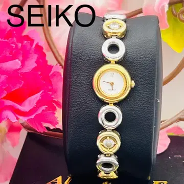[레어/작동품] SEIKO 여성용 손목시계 크리스탈 부착 팔찌 쿼츠