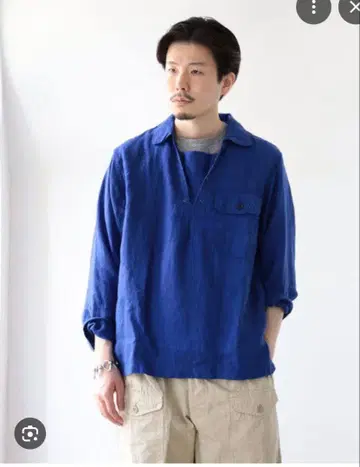 orSlow fennica 네이비 린넨 레이스업 셔츠
