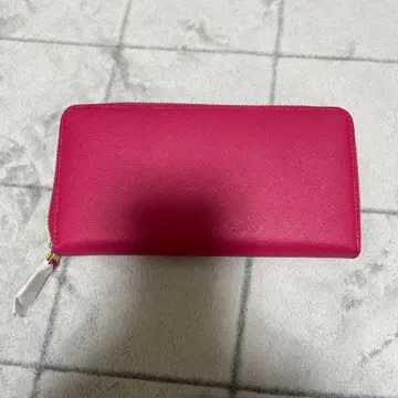 미사용 새상품 천연 가죽 장지갑 쇼킹 핑크 골드 지퍼