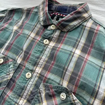 HYSTERIC GLAMOUR 플란넬 셔츠/체크 셔츠 그린 둥근 카라