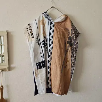 손수건 빈티지 원단 리메이크 후드 부착 튜닉 원피스