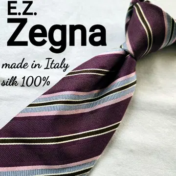 E.Z. Zegna 퍼플 스트라이프 넥타이 실크