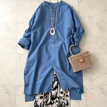 새상품급*네스트로브 코튼 라미 튜닉 원피스 F 블루 계열 일본제