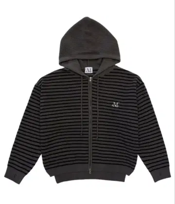 메이 오버 사이즈 스트라이프 핸드 워머 니트 후드 집업