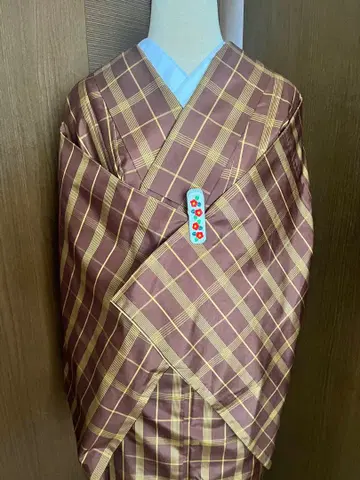 브라운 격자 무늬 기모노