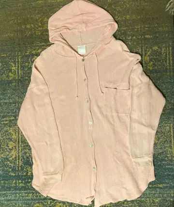 미국산 옅은 핑크 빈티지 써멀 후드티 쉘 버튼