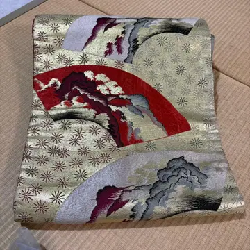 기모노 오비 나고야 오비 부채꽃 앤티크 빨간색 핑크 복숭아