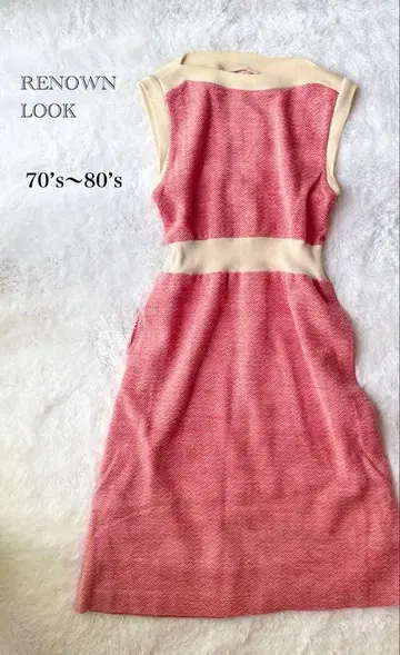 쇼와 레트로 레나운 룩 클래시컬 원피스 핑크 니트 빈티지