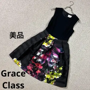 그레이스 클래스 36 S 사이즈 드레스 원피스 플라워 프린트 블랙