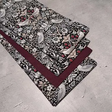 반폭 오비 장척 윌리엄 모리스 딸기 도둑 모노톤 x 일본산 코튼 린넨