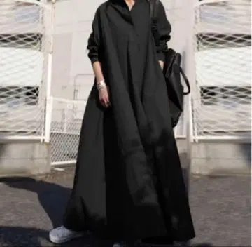 antiqua 패턴 토르소 스키퍼 원피스 롱 블랙