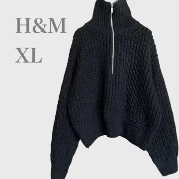 에이치앤엠 하프 지퍼 청키 니트 울 혼방 블랙 XL