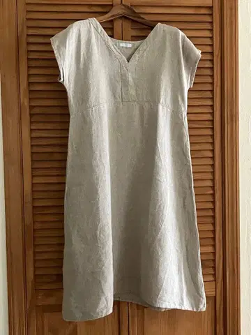 fog linen work 린넨 100% V넥 반팔 원피스