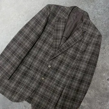 빈티지 레트로 체크 무늬 자켓 트위드풍 울 두꺼운 원단 테일러드