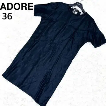 ADORE 반팔 원피스 백리본 반팔 블랙 36 린넨 소재