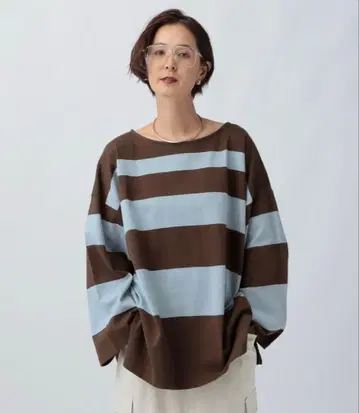 LEPSIM 소매 와이드 랜덤 보더 풀오버*브라운/블루 FREE 사이즈