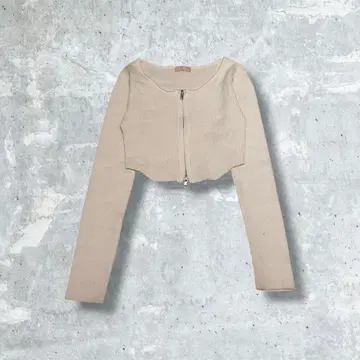 RISEXXY 지퍼 디자인 크롭 니트탑 화이트 FREE 짧은 기장