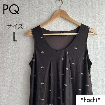 PQ 브라운 페이즐리 무늬 슬리브리스 튜닉 원피스 플레어