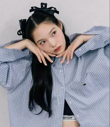 MARY QUANT x PUBLUX/마리콴트 로고 자수 빅 셔츠 블루