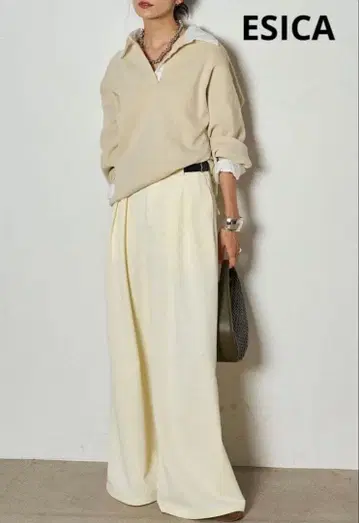 ESICA 허리 벨트 포함 턱 와이드 팬츠 하의
