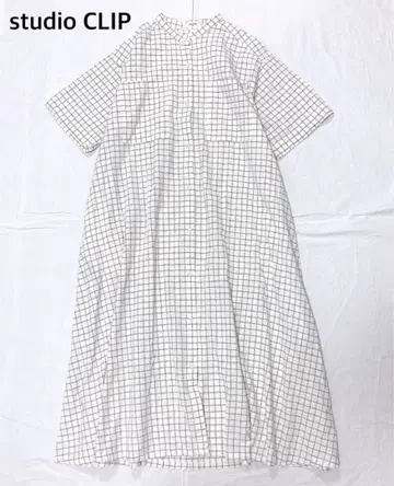 [ 새상품급 ] 스튜디오 클립 밴드 카라 체크 무늬 반팔 원피스