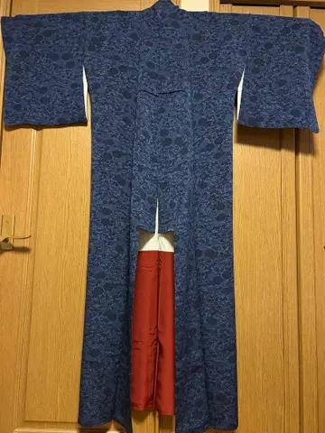 쪽 염색 꽃무늬 코몬 순수 실크 이중 기모노 화장 65