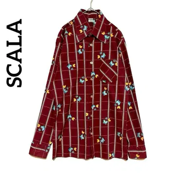 스칼라 쇼와 레트로 올 패턴 셔츠 블라우스 나비 버터플라이 보르도 빈티지