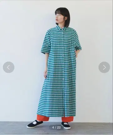 yuni 큐프라 코튼 깅엄 A라인 셔츠 원피스