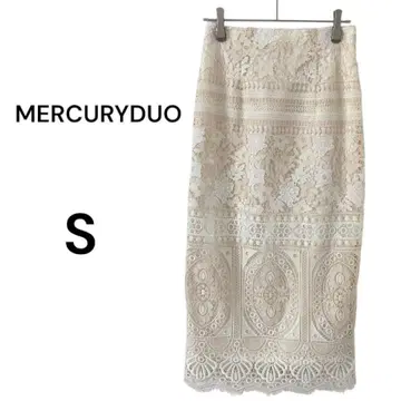 MERCURYDUO 배색 레이스 타이트 스커트 오피스 캐주얼 아이보리