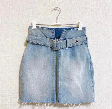 GYDA 제이다 데님 미니 스커트 라이트 블루 벨트 포함