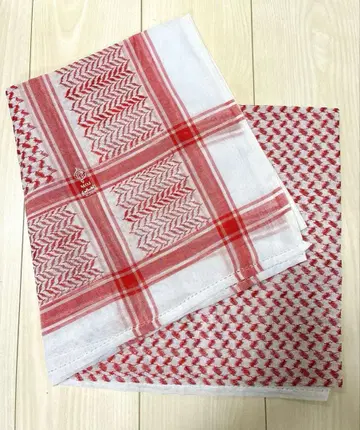 미사용 새상품 중동 슈마그 쿠피야 ALJABRI 레드 화이트 체크 패턴