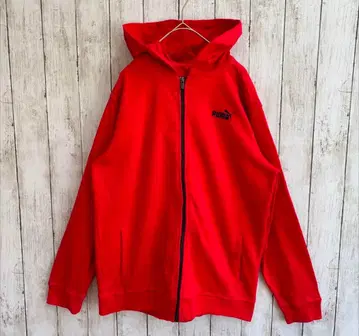 시츠세이님 푸마 후드 맨투맨 풀 집업 자수 로고 백 로고 레드