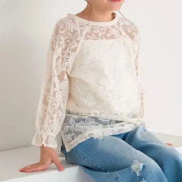 택 포함 새상품 아이보리 레이스 상의 140cm