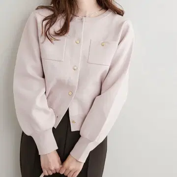 natural couture 폴리 니트 금장 버튼 포켓 가디건