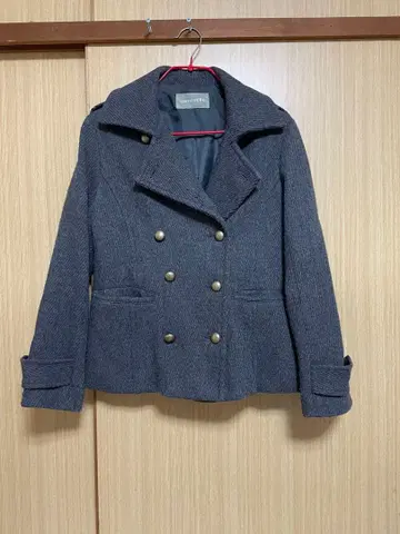 그레이 울 혼방 더블 브레스트 피 코트