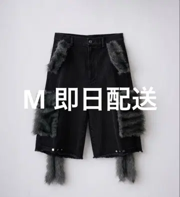 [ GRANCY ] 퍼 포켓 디자인 하프 데님 카고 팬츠 블랙 M