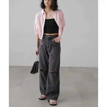 FREE'S MART 니 오픈 스트레이트 데님