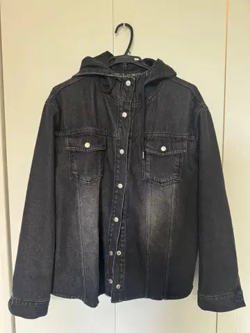 BLACKUP 후드 부착 블랙 데님 자켓
