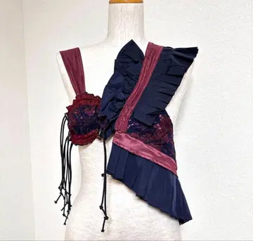 SHIROMA 시로마 비대칭 플리츠 x 레이스 뷔스티에 네이비